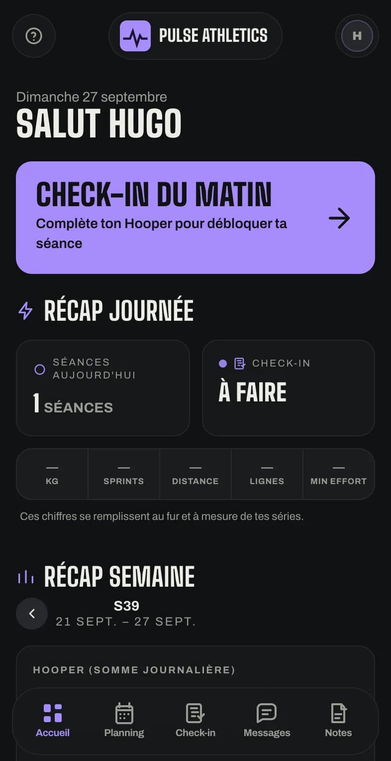 L'app athlète aux couleurs du club Pulse Athletics