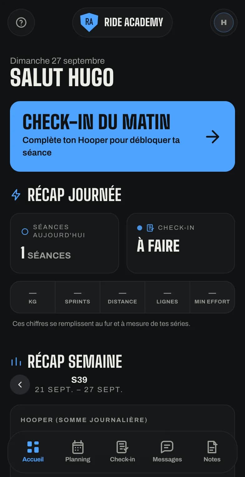 L'app athlète aux couleurs du club Ride Academy